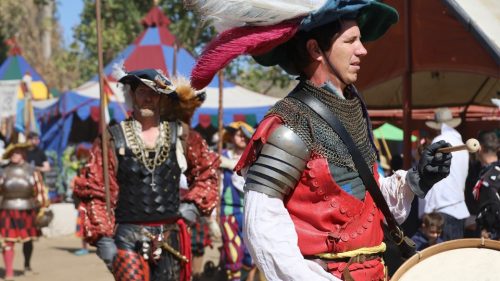 Renaissance re-enactors on parade.